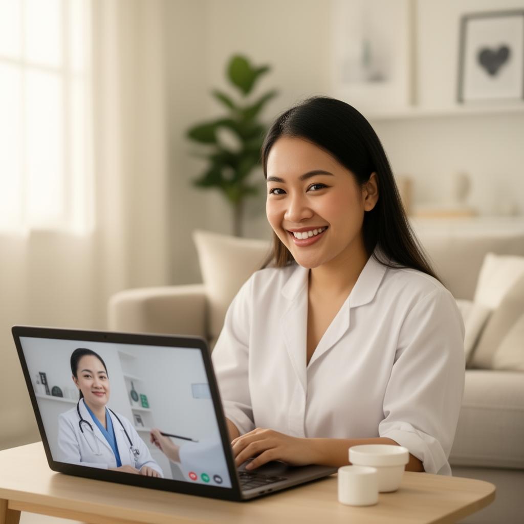 Patient having a video consultation with a dermatologist